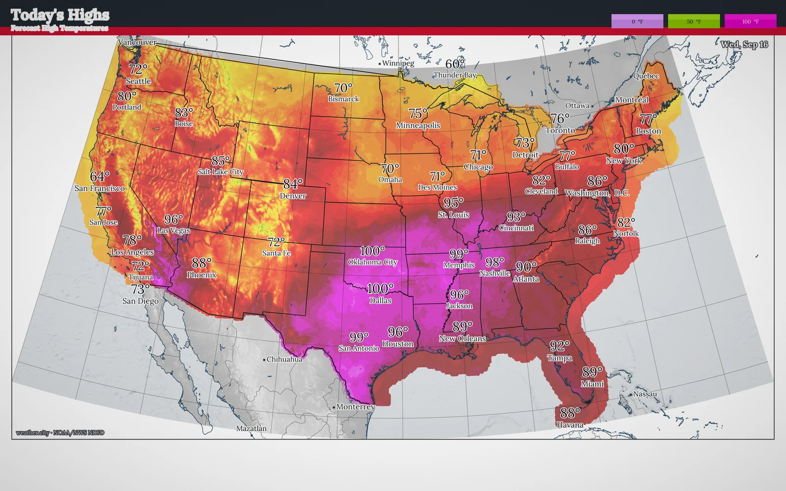 National forecast high temperatures